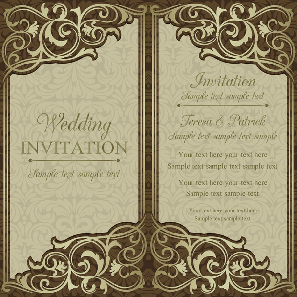 バロック様式の結婚式の招待状、茶色 - ベクター画像
