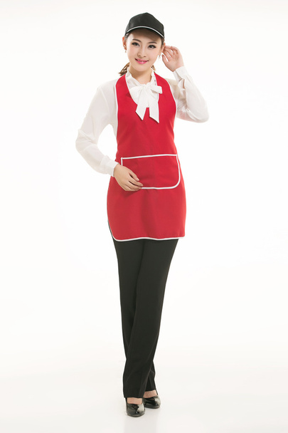Wear all sorts of apron waiter standing in white background - Photo, Image