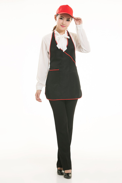 Wear all sorts of apron waiter standing in white background - Photo, Image