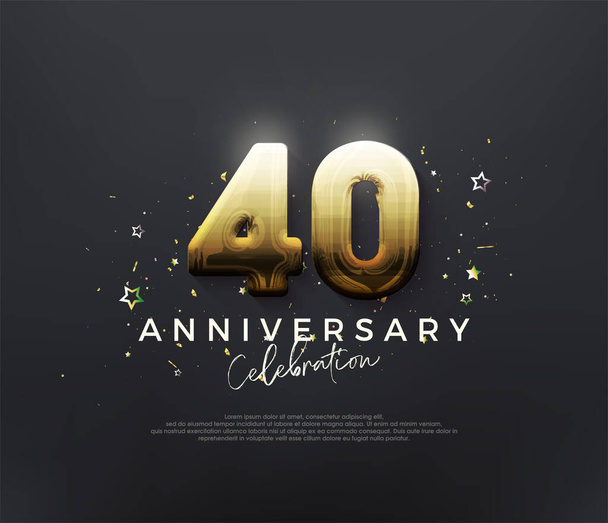 Celebración del 40º aniversario, con números dorados brillantes sobre un fondo negro. Fondo vectorial premium para saludo y celebración. - Vector, Imagen