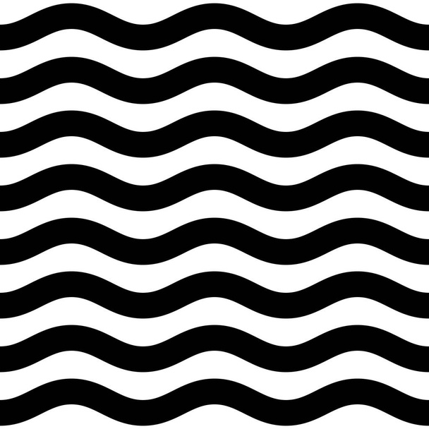 Wave wide line seamless pattern. Wavy thick stripes pattern. Black horizontal water curve lines texture. Simple monochrome black and white background. Editable stroke. Vector illustration. - Vector, Image