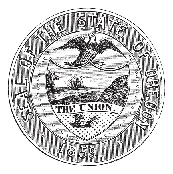 Sello del Estado de Oregon, grabado vintage
 - Vector, imagen