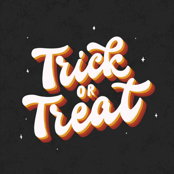 Halloween groovy liternictwo cytat "Trick or treat" ozdobione gwiazdami na czarnym tle teksturowane dla kart, plakaty, druki, banery, naklejki, sublimacja, itp. EPS 10 - Wektor, obraz