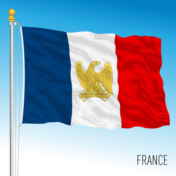 Francia bandiera sventolante con simbolo storico francese, illustrazione vettoriale - Vettoriali, immagini