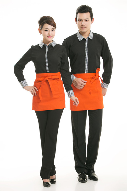 Wear clothing occupation Chinese waiters in white background - Photo, Image