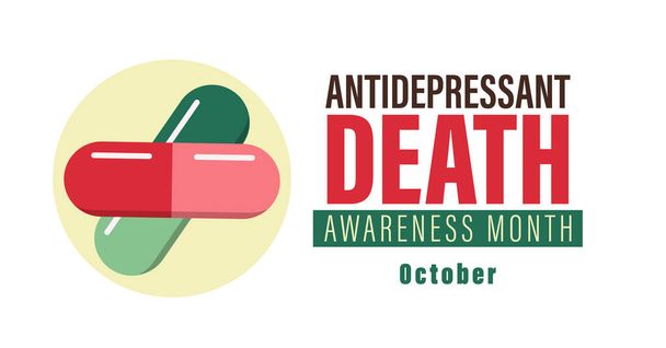 Banner da campanha do mês da conscientização da morte do antidepressivo. Observado todos os anos em outubro. - Vetor, Imagem