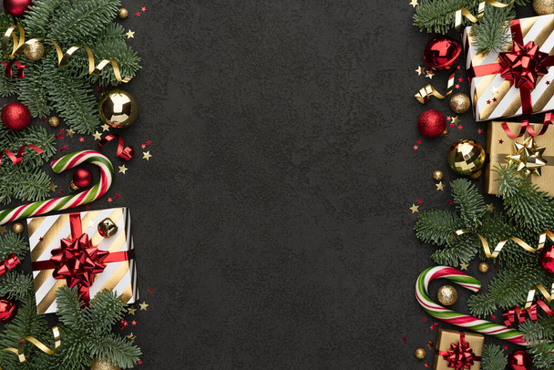Fundo de Natal preto com borda de ornamento dupla face - Foto, Imagem