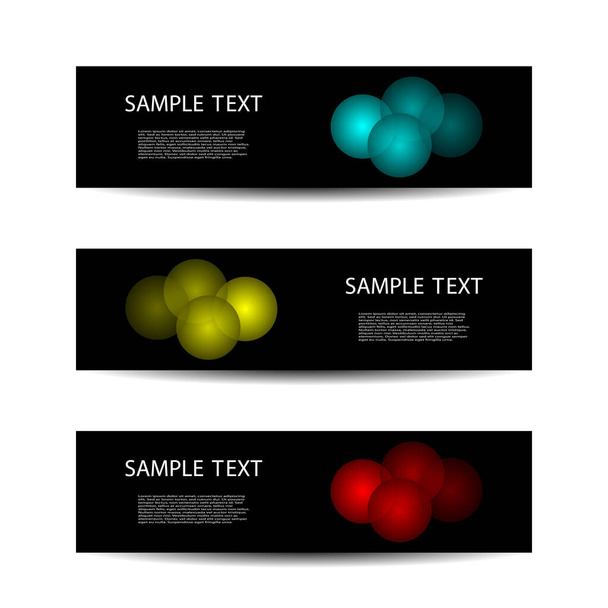 Abstract header design templates. Banners with shiny colorful circles or rings. - Vector, Image