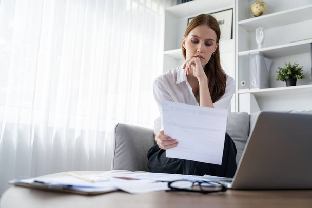 Stressed young woman has financial problems with credit card debt to pay utmost show concept of bad personal money and mortgage pay management crisis. - Photo, Image