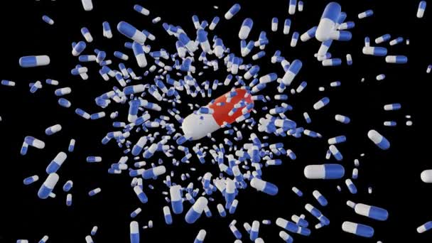 Siyah arkaplanda dönen ilaçlar ve hareket halinde olan kamera 3D görüntüleme - Video, Çekim