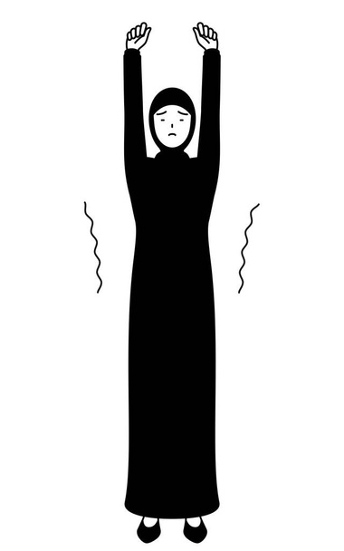 Muslimi nainen venyttely ja seisoo pitkä, vektori kuvitus - Vektori, kuva