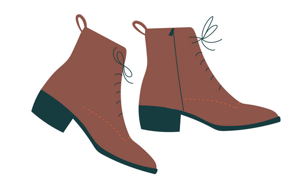 Zapatos de mujer en otoño o invierno con cordones, ilustración vectorial aislada en diseño plano - Vector, Imagen