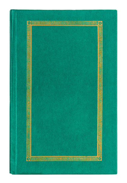 Old leather green book with gold ornament isolated on white back - Φωτογραφία, εικόνα