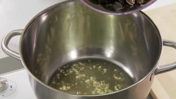 Hrnec s olivovým olejem a česnekem - Záběry, video