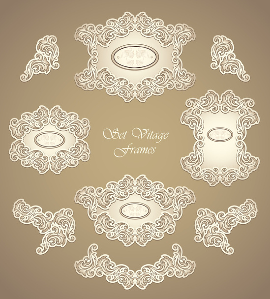 Set vintage frames in in pearly beige - Vettoriali, immagini