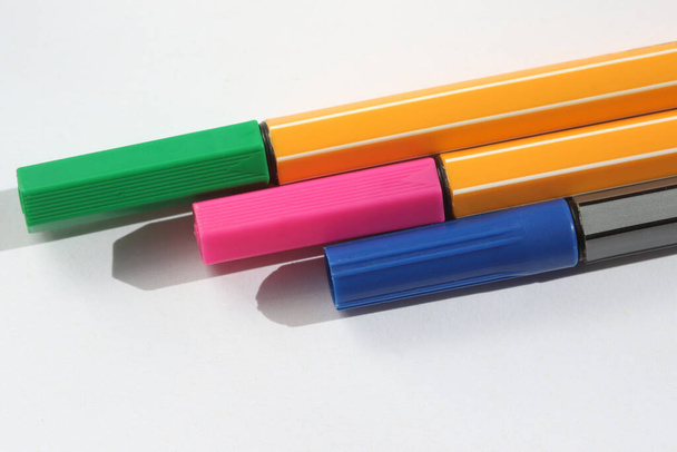 colored felt tip pens on a white background - Photo, Image