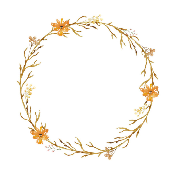 Akwarela pastelowy wieniec z jesiennych kwiatów i brunche - Zdjęcie, obraz