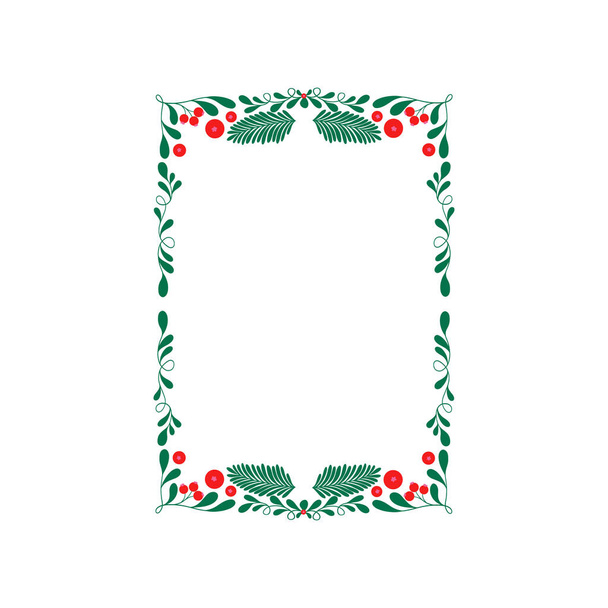 Νέο έτος και στεφάνι Χριστουγέννων. Παραδοσιακή χειμερινή γιρλάντα σε αειθαλή πράσινα κλαδιά, απομονωμένη σε λευκό φόντο. Ευχετήρια κάρτα. Χειροποίητο Happy Χριστούγεννα διάνυσμα ρετρό σχέδιο διακοπών - Διάνυσμα, εικόνα