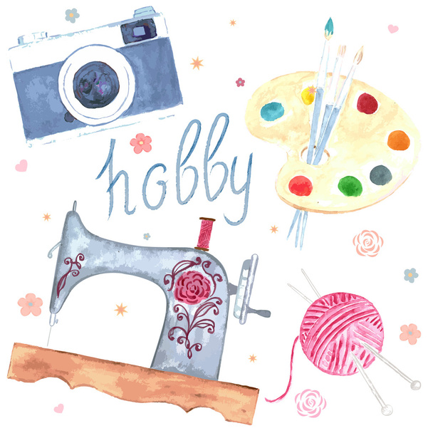 Set of watercolor images. Hobby - Vector, Image
