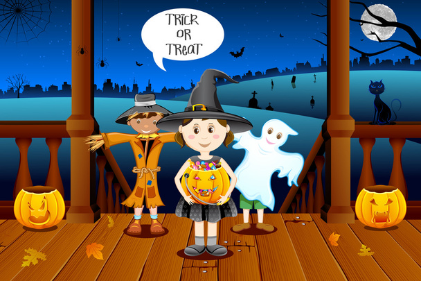 Дети в костюме на Хэллоуин
 - Вектор,изображение
