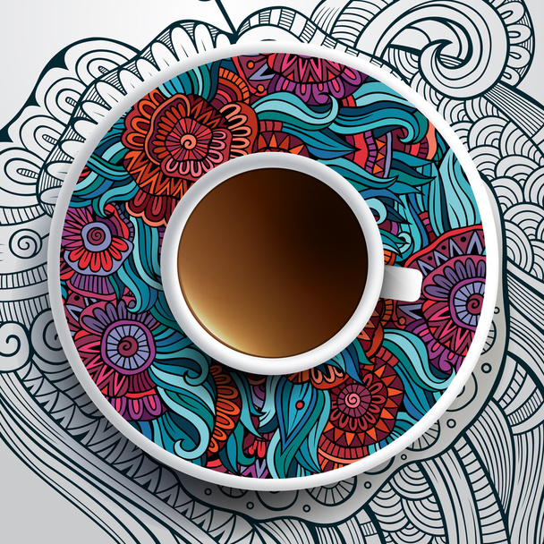 Ilustración vectorial con una taza de café
 - Vector, imagen