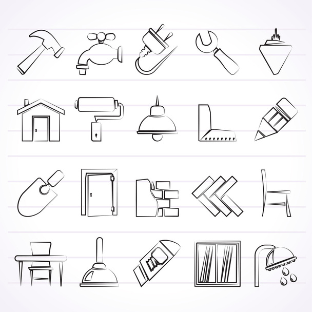 Building and home renovation icons - Διάνυσμα, εικόνα