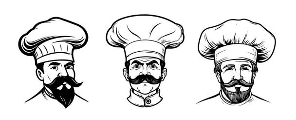 Zestaw szkiców logo szefa kuchni ręcznie rysowane Vector Gotowanie - Wektor, obraz