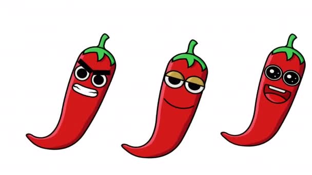 Animatie van bewegende chili karakter emoticons - Video
