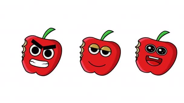 κινούμενο βίντεο με emoticons μήλου με διάφορες εκφράσεις - Πλάνα, βίντεο