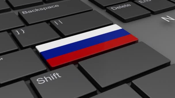 Egy gomb a billentyűzeten az orosz zászlóval és a hamis hírek felirattal. 3D renderelés. - Felvétel, videó