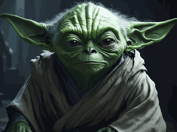 Yoda jest fikcyjną postacią we wszechświecie Gwiezdnych Wojen. - Wektor, obraz
