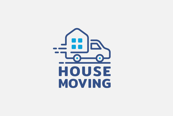 talon liikkuva logo yhdistelmällä talon ja liikkuvan auton kuvakkeena. - Vektori, kuva