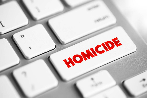 Homicídio ocorre quando uma pessoa mata outra pessoa, botão de conceito de texto no teclado - Foto, Imagem