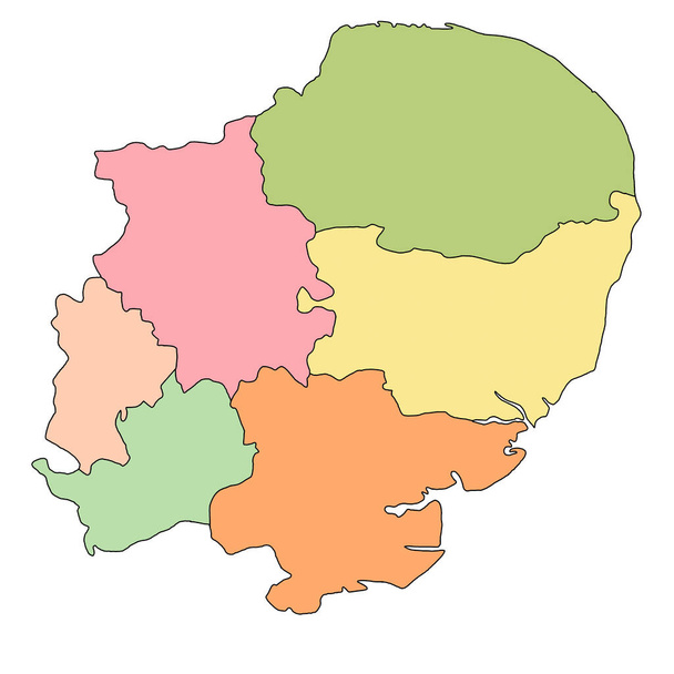 Oost-Engeland administratieve en politieke kaart. uk, Verenigd Koninkrijk, Groot-Brittannië - Foto, afbeelding