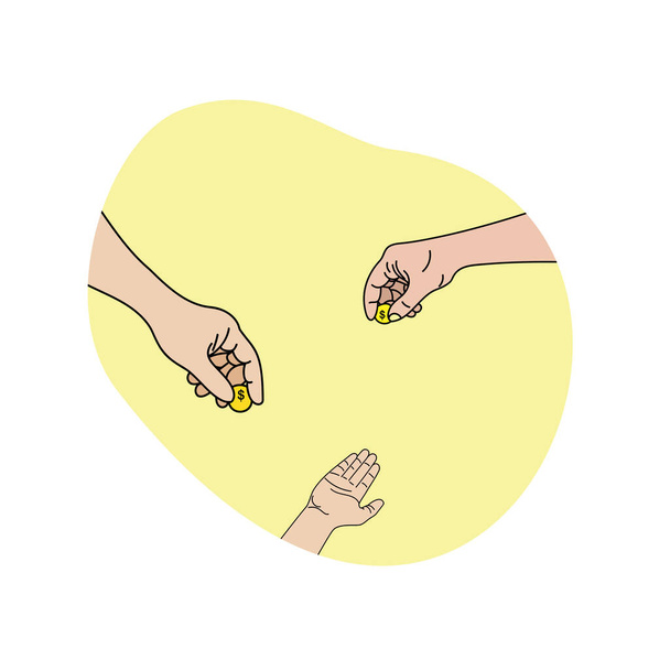 illustrazione della mano umana per carità o qualsiasi disegno, segni e gesti vettore isolato su sfondo bianco - Vettoriali, immagini