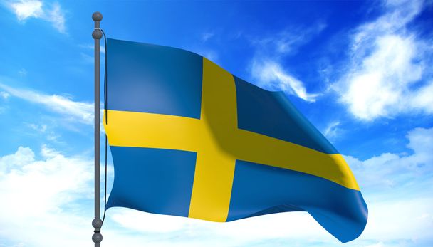 Svéd zászló a szélben - Fotó, kép