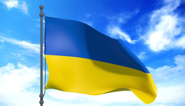 風の中でウクライナの旗 - 写真・画像