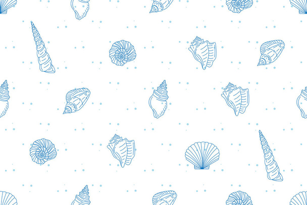 Illustrationsmuster der Shell-Linie mit blauem Punkt auf weißem Hintergrund. - Vektor, Bild