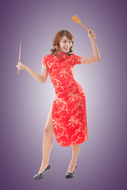 Κινέζα γυναίκα φόρεμα παραδοσιακό cheongsam - Φωτογραφία, εικόνα