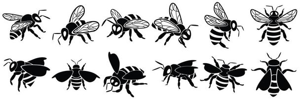 Ensemble de silhouettes d'abeilles, isolées sur fond blanc - Vecteur, image