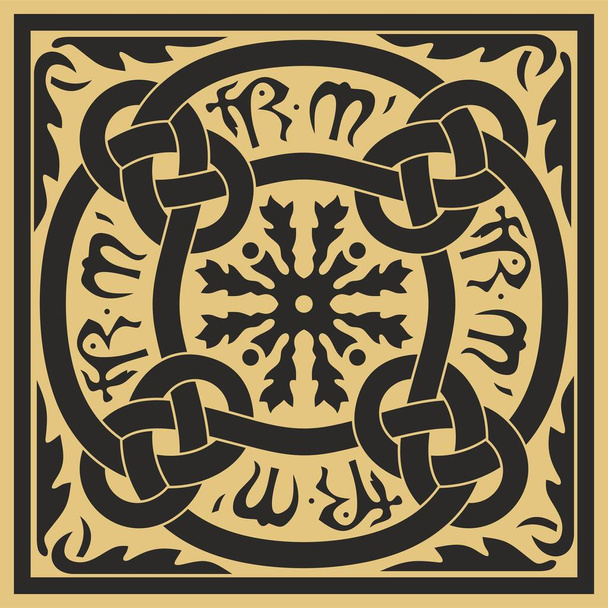 Vector oro cuadrado clásico europeo ornamento nacional. Patrón étnico de los pueblos románicos. Azulejos de la antigua Grecia, imperio romano - Vector, imagen