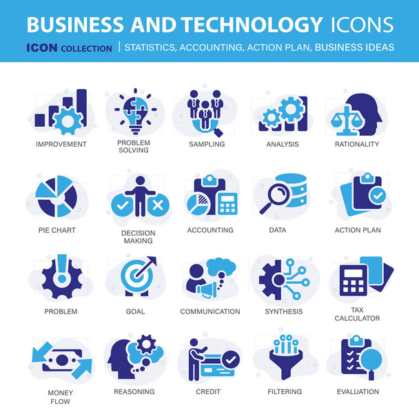 Icons collection for business and management. Concept icons for statistics, accounting, action plan and business ideas. Flat vector illustration - Vector, Image