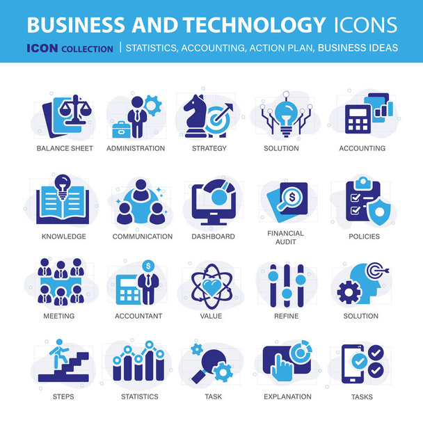 Icons collection for business and management. Concept icons for statistics, accounting, action plan and business ideas. Flat vector illustration - Vector, Image