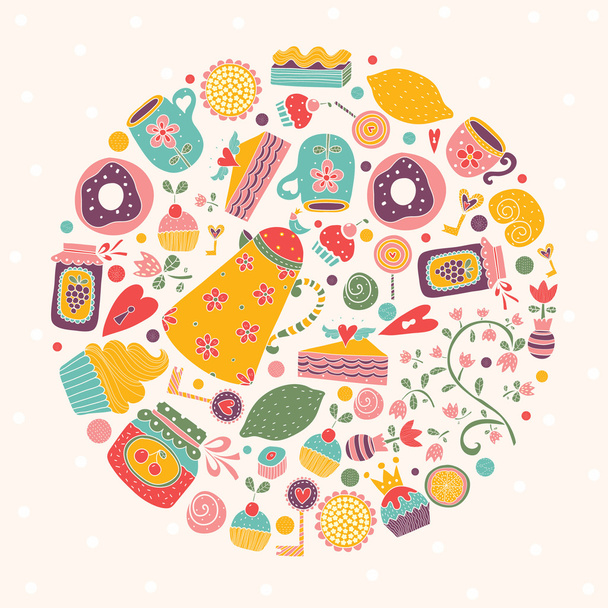 Tea and sweets illustration. - Vector, Image