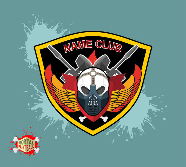 paintball emblem club. Wings of fire and paintball guns. skull m - Vector, Image