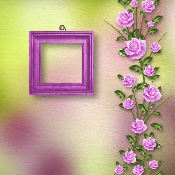 Drawing beautiful bouquets of roses with wooden frame on pastel  - Foto, afbeelding