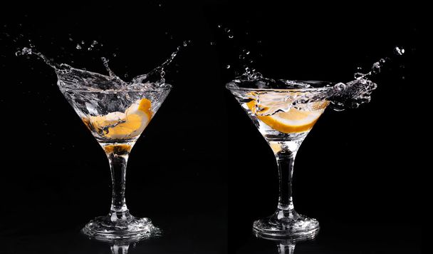 Vermouth cocktail inside martini glass over dark background - Photo, Image