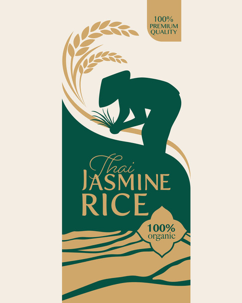 hántolatlan rizs prémium bio természetes termék banner logó vektor tervezés - Vektor, kép