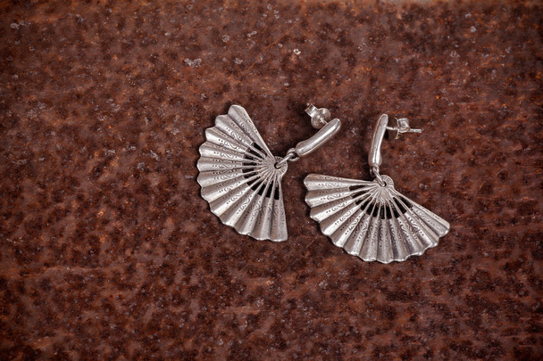 Close up van silver Earrings Silver earrings - Foto, afbeelding