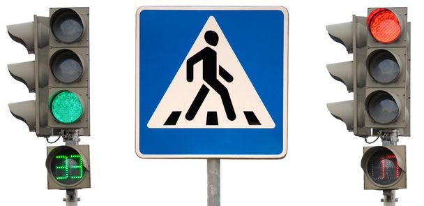 交通信号灯と標識横断歩道 - 写真・画像